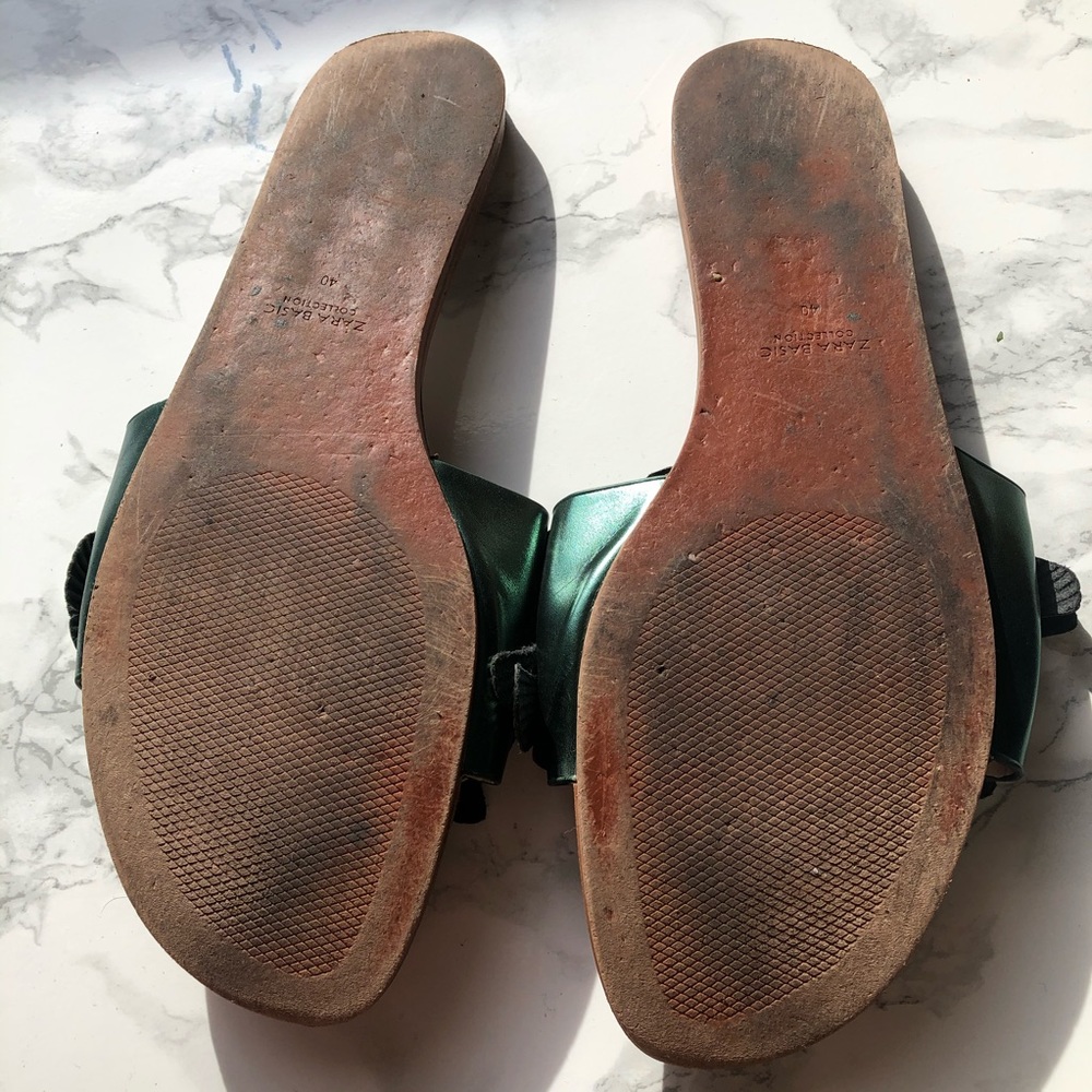 SOLD! Zara Pearl Detail Green Floral Slides Sandal - Picture 7 of 8